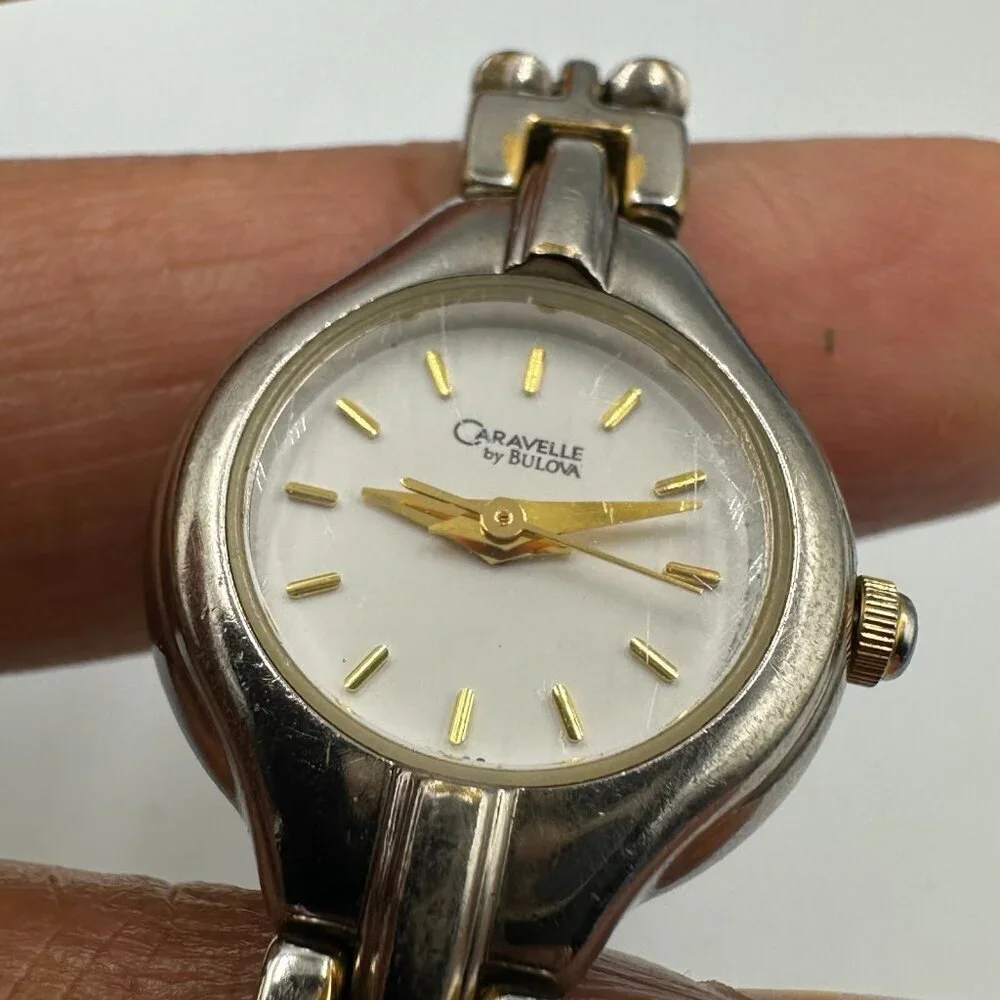 Caravelle by Bulova Watch Women Silver Gold Two Tone Small Dial 20MM New Battery